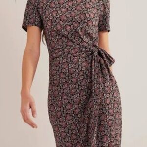 Boden Women's US 2R Knot Front Jersey Midi Dress Black Block Paisley